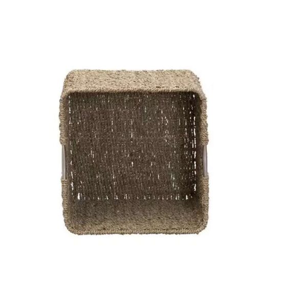 Square Natural Decorative Seagrass Storage Basket with Stainless Steel Handles